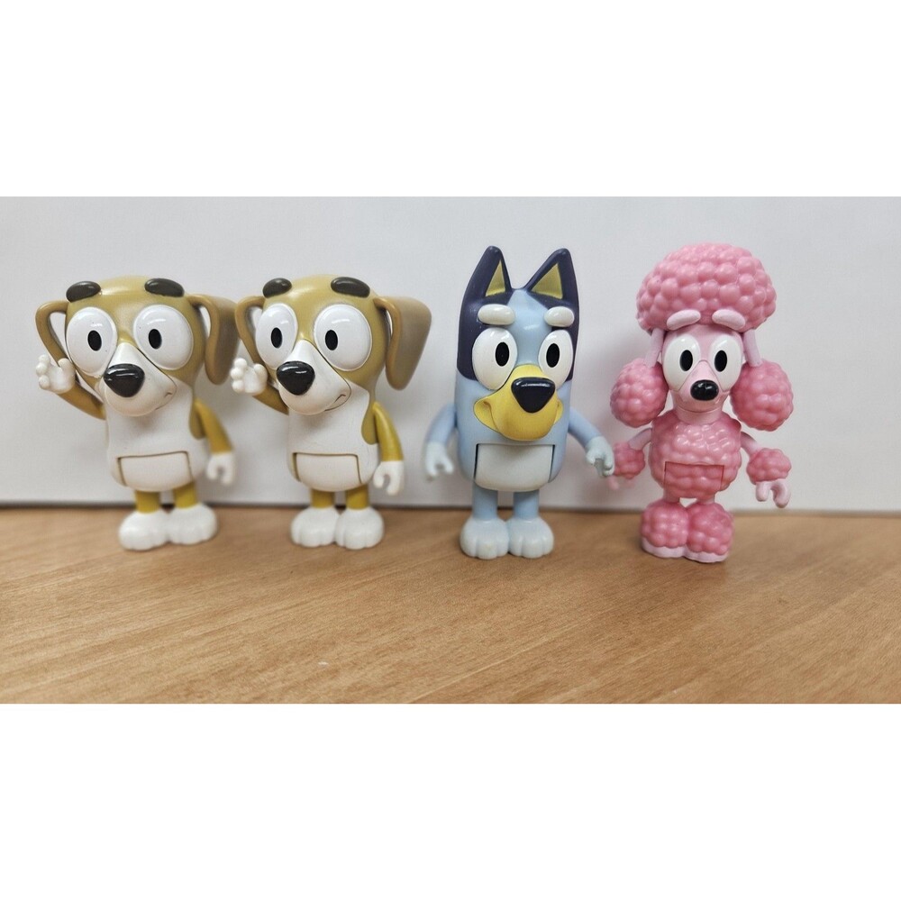 Bluey Figure Lot 4 Moose Toys Cartoon Dog Characters Blue & Pink Poodle